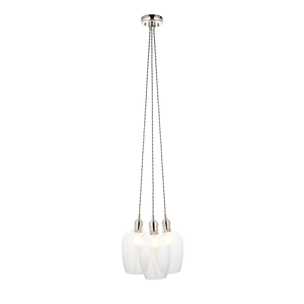 Allston 3 Clear Glass Pendant Ceiling Light In Nickel