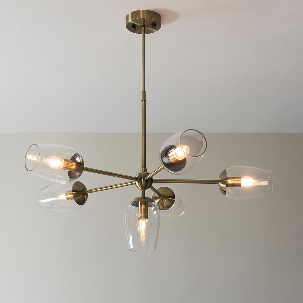 Read more about Allston 6 lights glass shade pendent ceiling light in brass