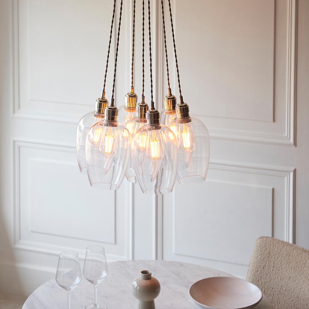 Allston 7 Clear Glass Cluster Pendant Ceiling Light In Nickel