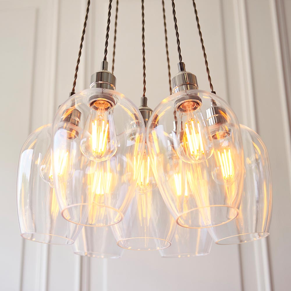 Allston 7 Clear Glass Cluster Pendant Ceiling Light In Nickel