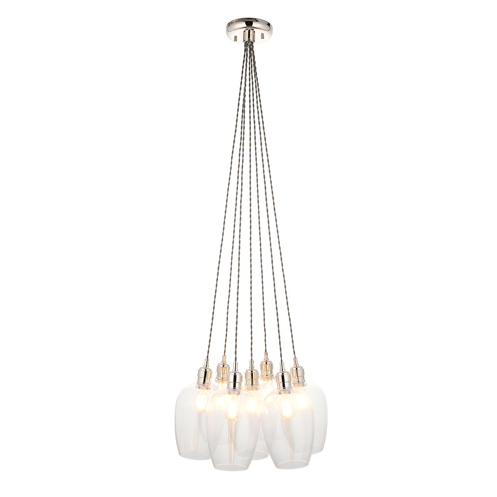 Allston 7 Clear Glass Cluster Pendant Ceiling Light In Nickel