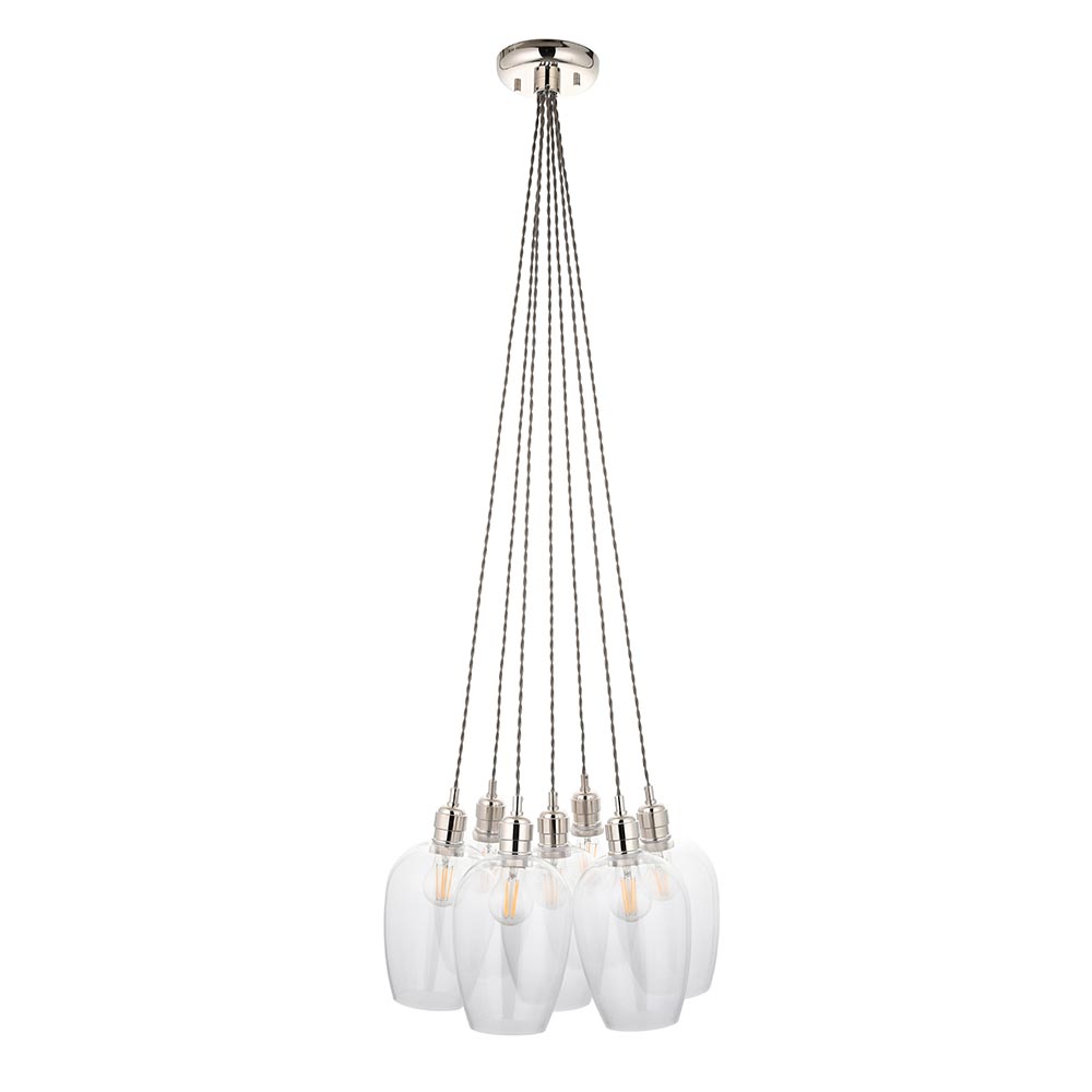 Allston 7 Clear Glass Cluster Pendant Ceiling Light In Nickel