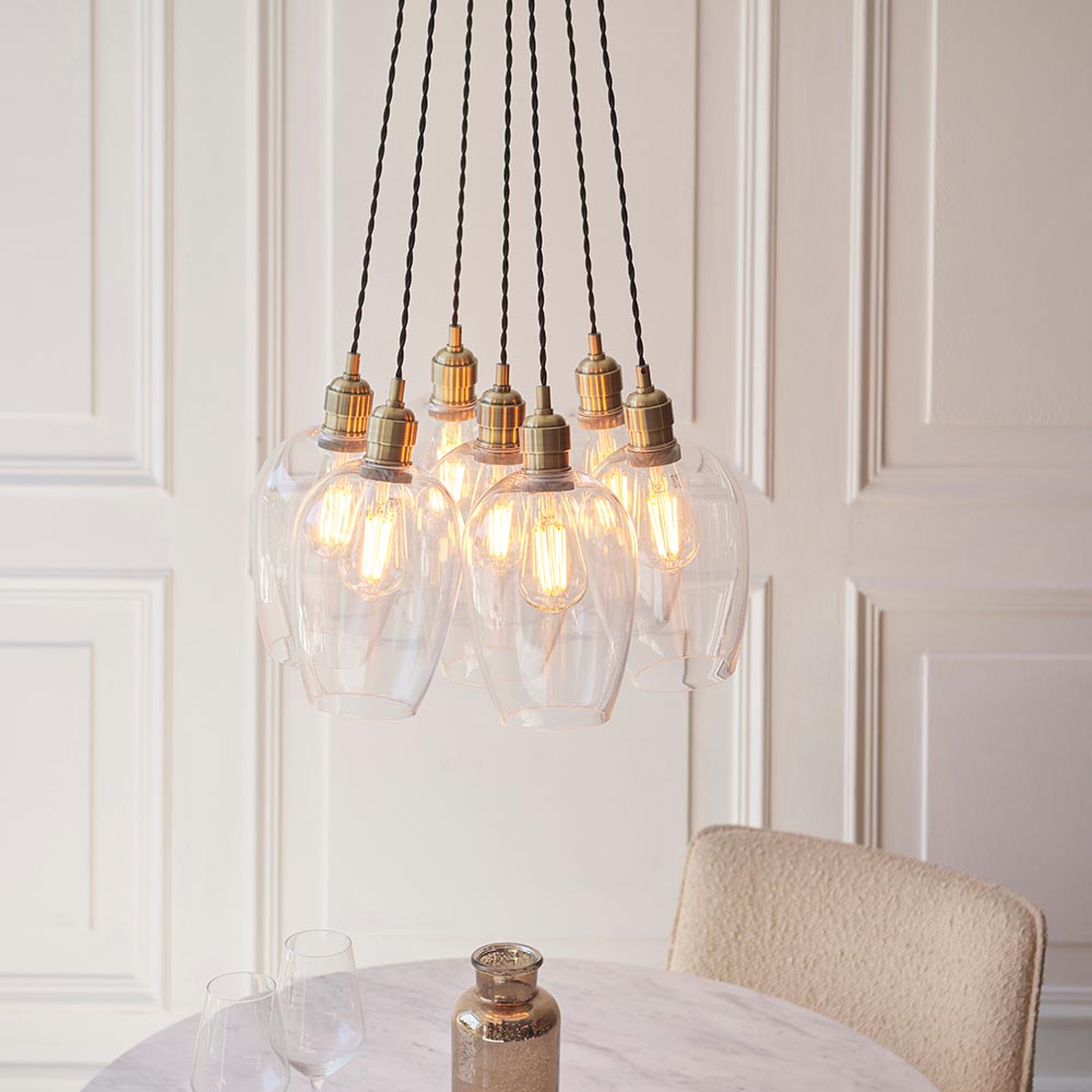 Allston 7 Clear Glass Pendant Ceiling Light In Antique Brass