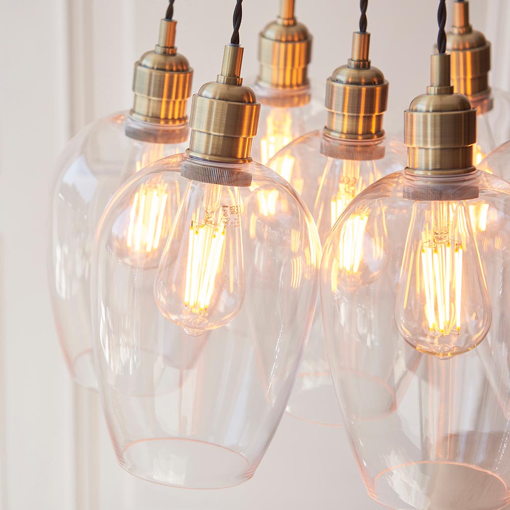 Allston 7 Clear Glass Pendant Ceiling Light In Antique Brass
