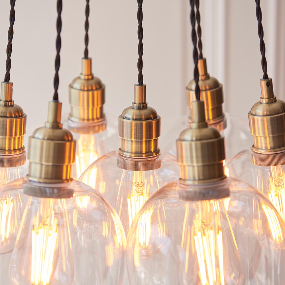 Allston 7 Clear Glass Pendant Ceiling Light In Antique Brass