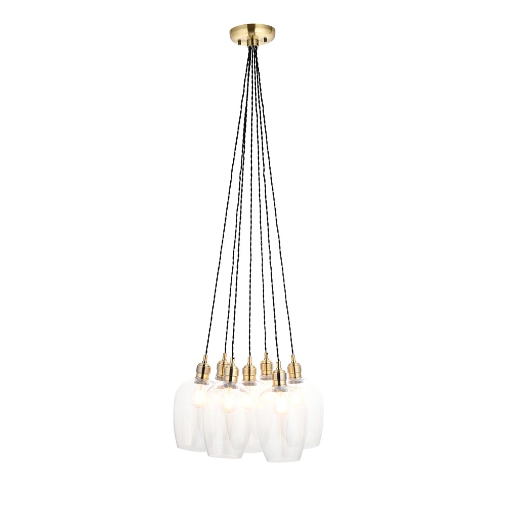 Allston 7 Clear Glass Pendant Ceiling Light In Antique Brass