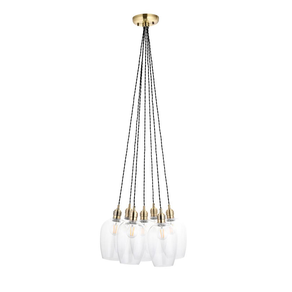Allston 7 Clear Glass Pendant Ceiling Light In Antique Brass