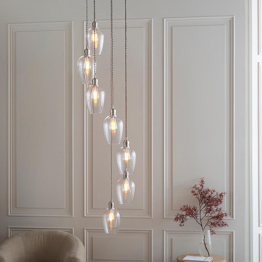 Allston 7 Clear Glass Pendant Ceiling Light In Nickel