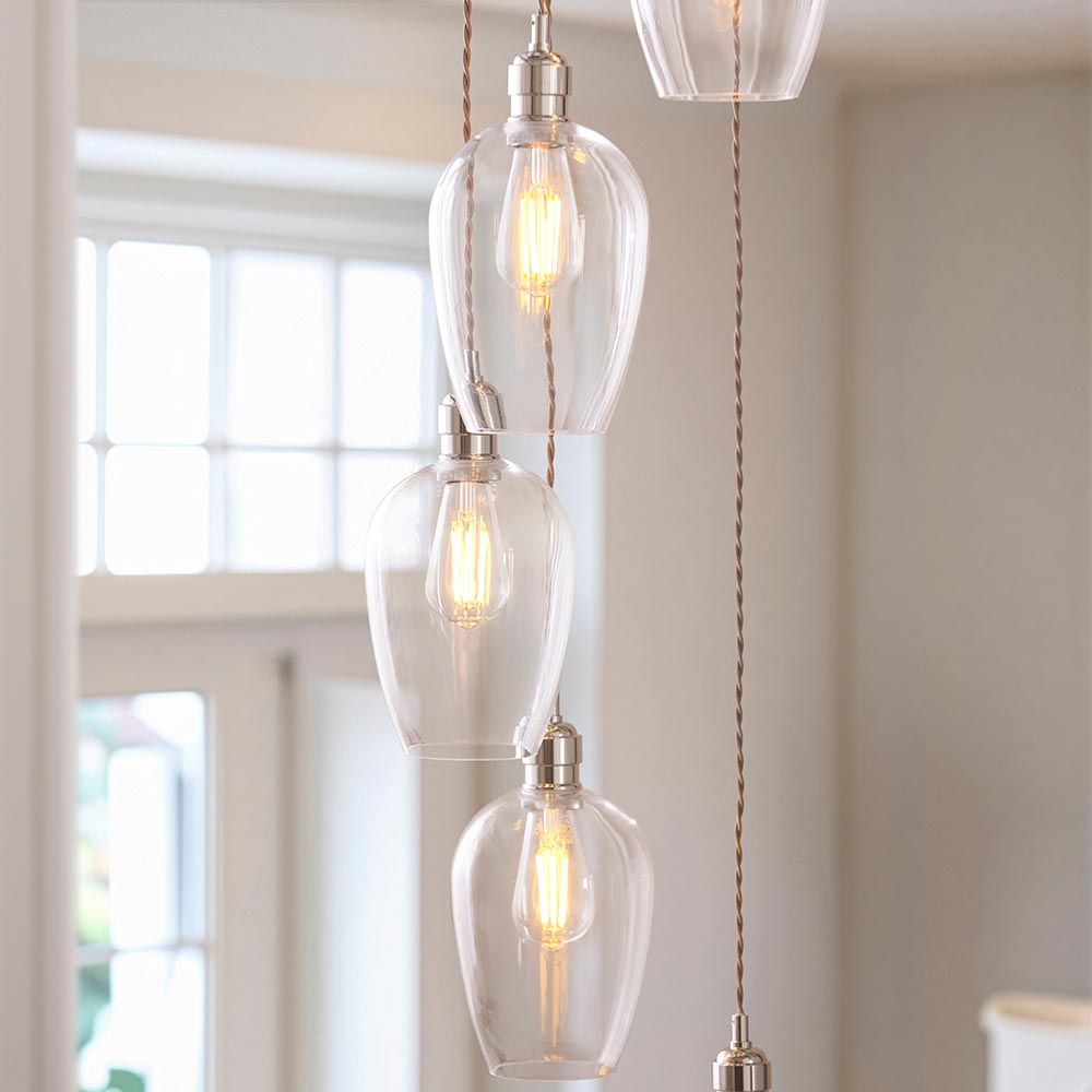 Allston 7 Clear Glass Pendant Ceiling Light In Nickel
