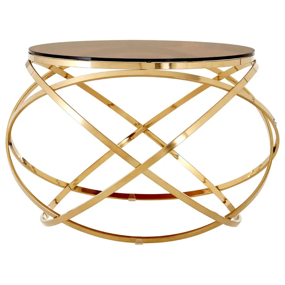 Allston Amber Glass End Table With Hoops Champagne Frame