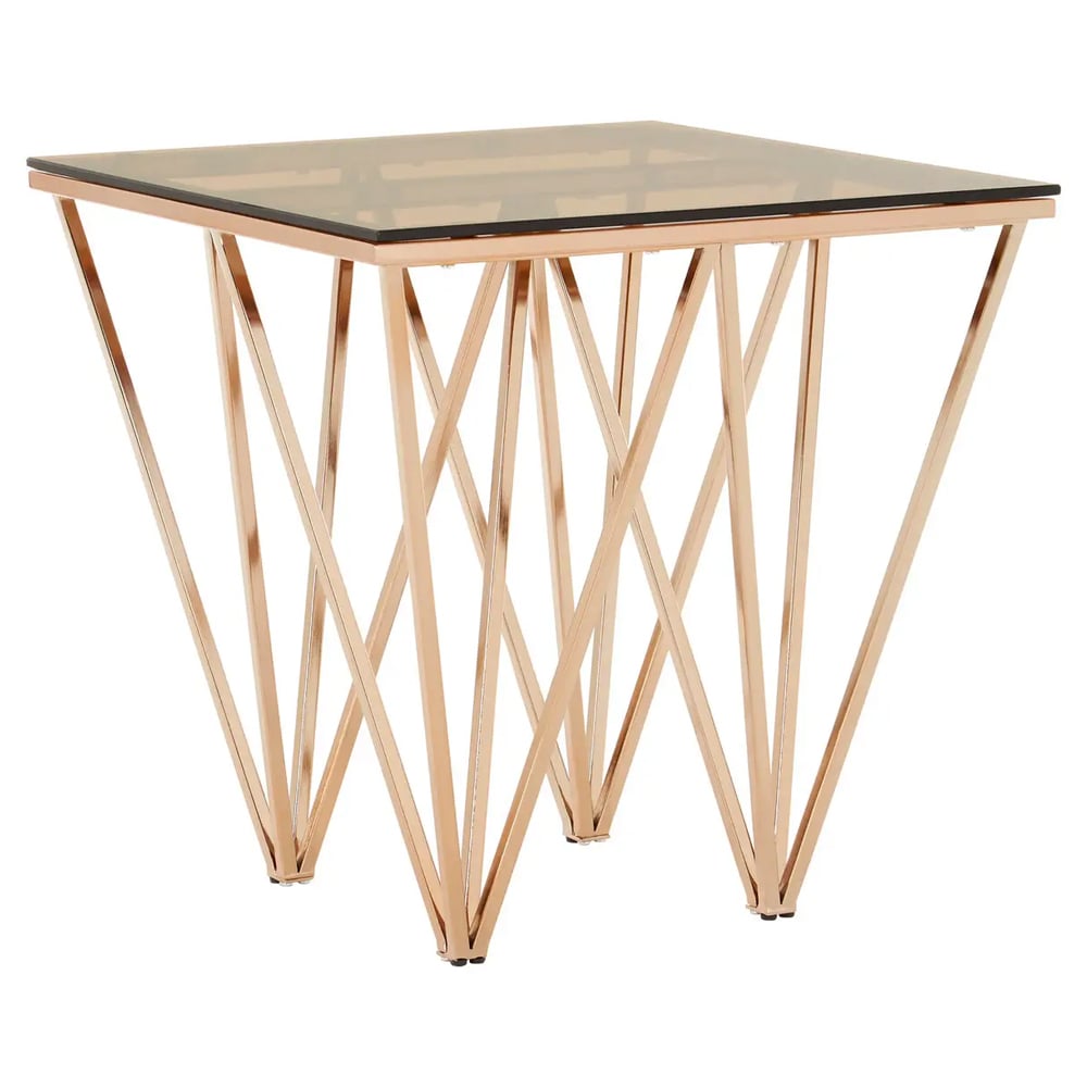 Allston Amber Glass End Table With Prismatic Rose Gold Frame