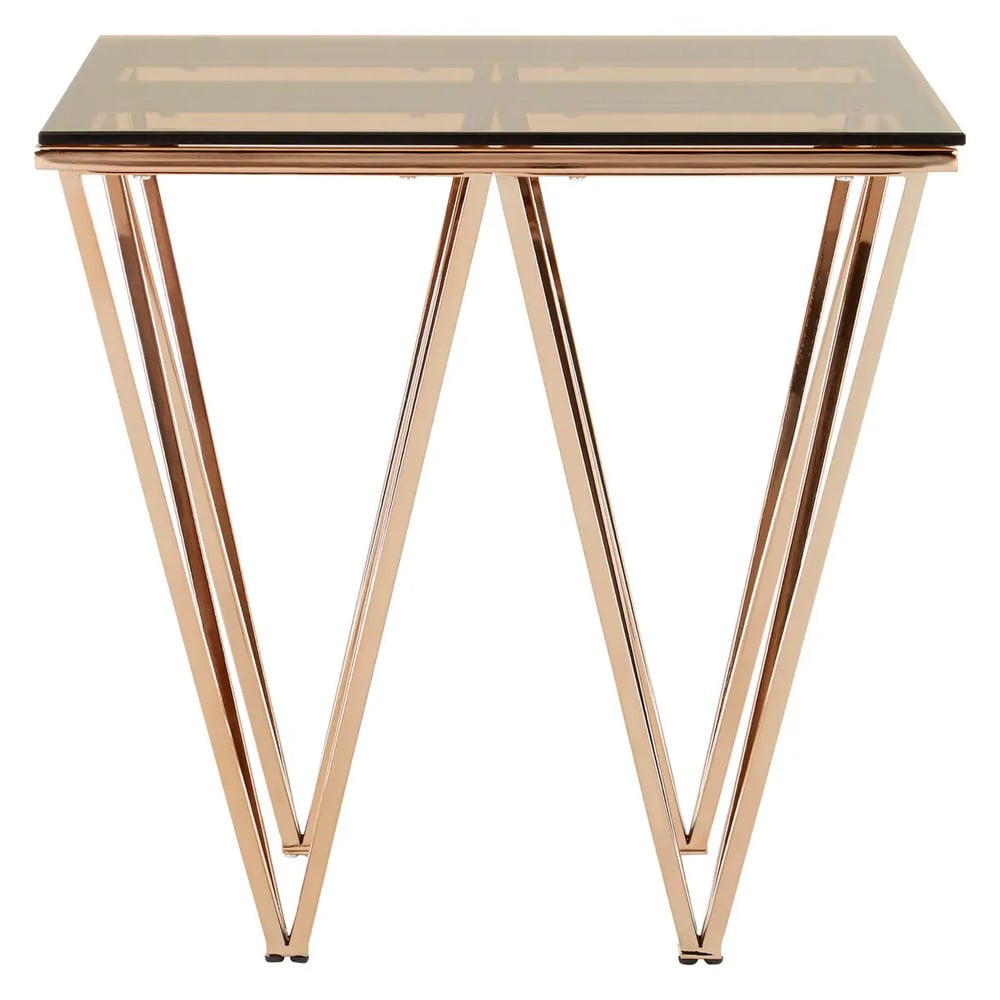 Allston Amber Glass End Table With Prismatic Rose Gold Frame