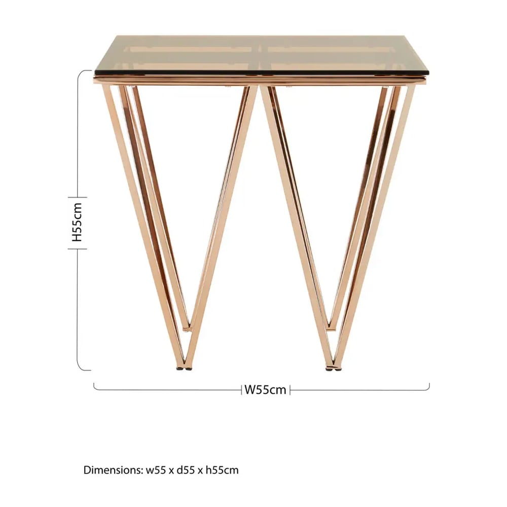Allston Amber Glass End Table With Prismatic Rose Gold Frame