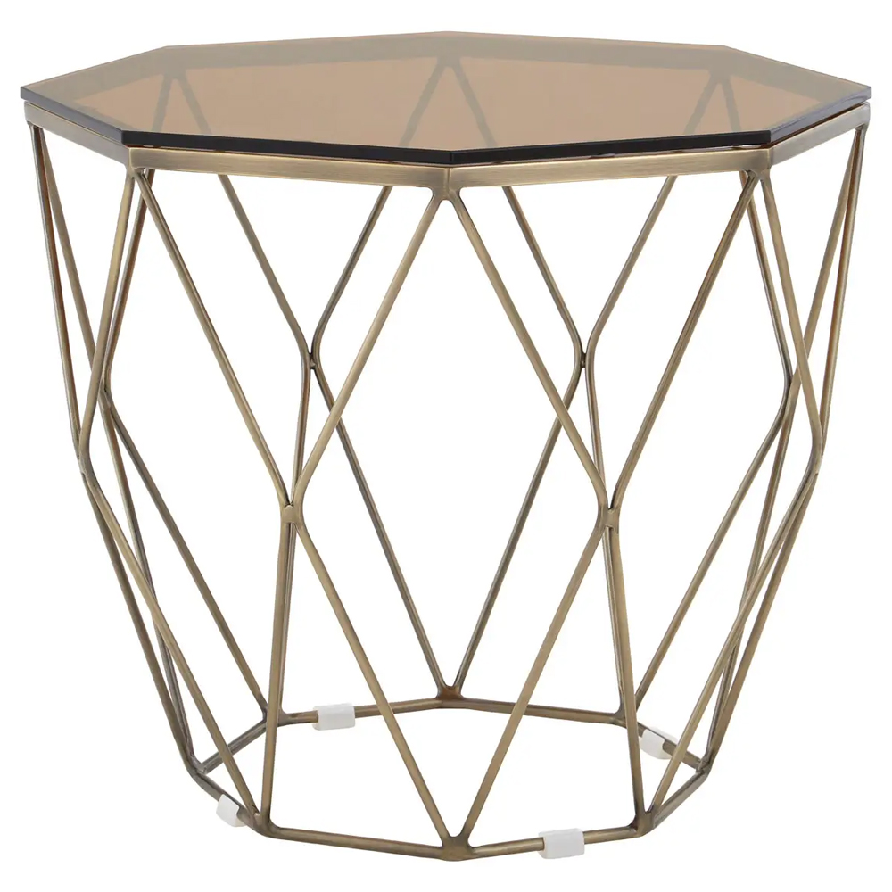 Allston Amber Glass Polygonal End Table With Bronze Frame