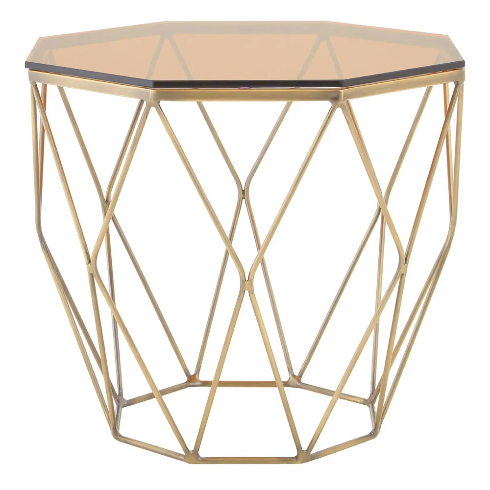 Allston Amber Glass Polygonal End Table With Bronze Frame