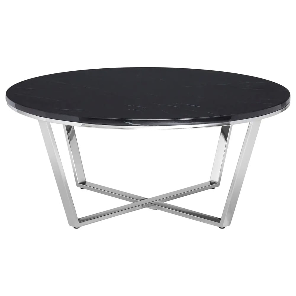 Allston Black Faux Marble Round Coffee Table With Chrome Frame