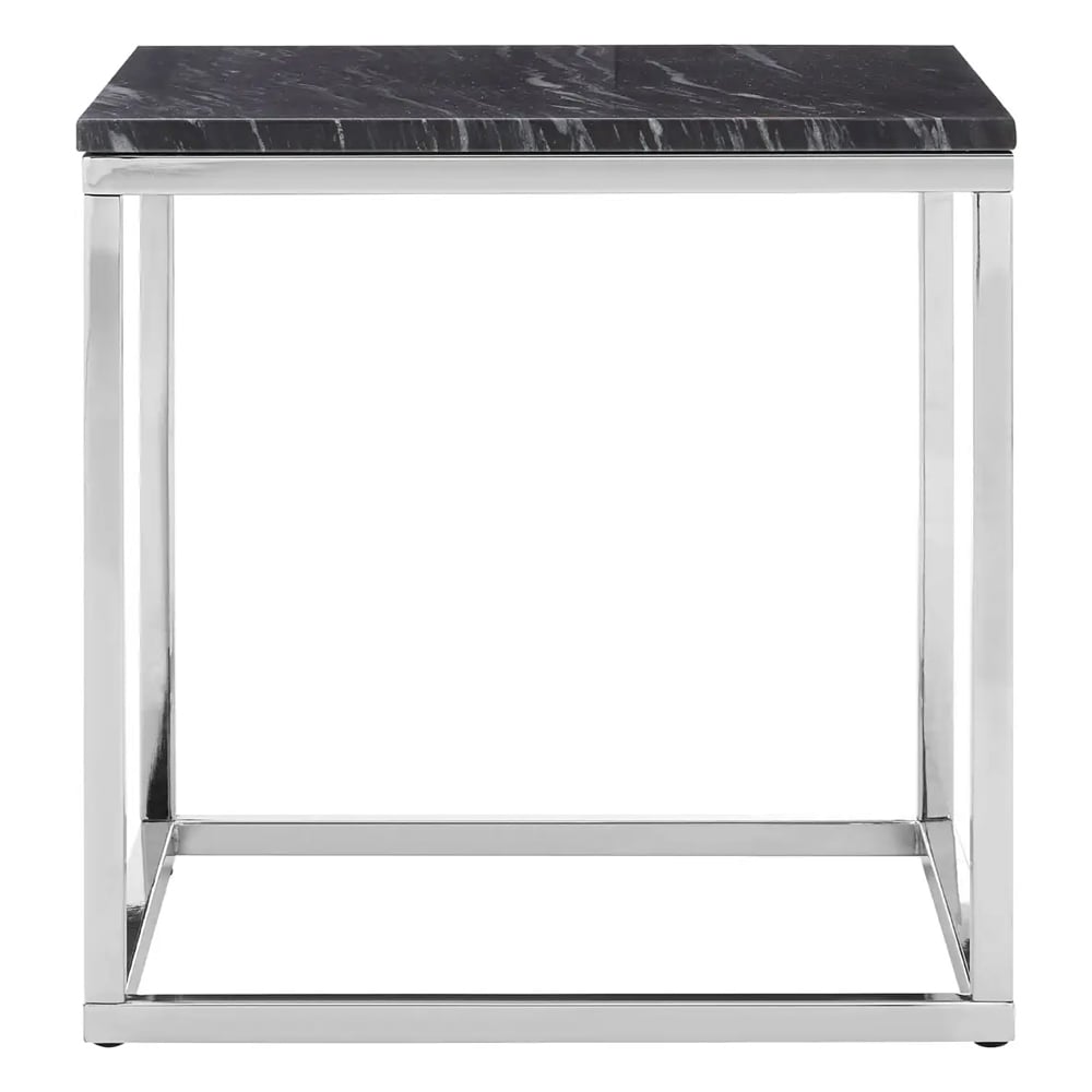 Allston Black Marble Square End Table With Silver Frame