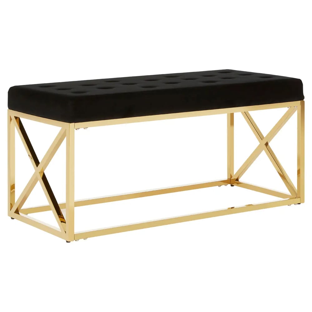 Allston Black Velvet Seating Bench With Gold Cross Frame