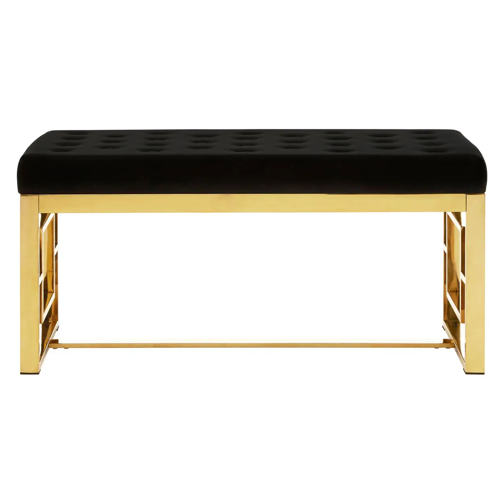 Allston Black Velvet Seating Bench With Gold Square Frame
