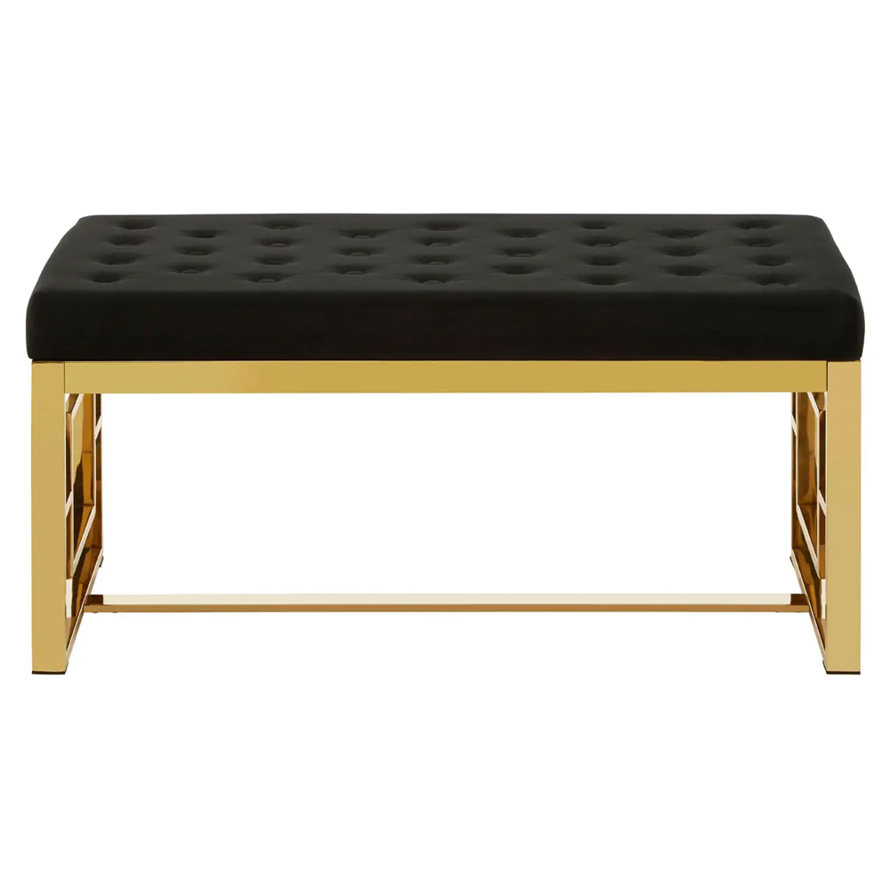 Allston Black Velvet Seating Bench With Gold Square Frame