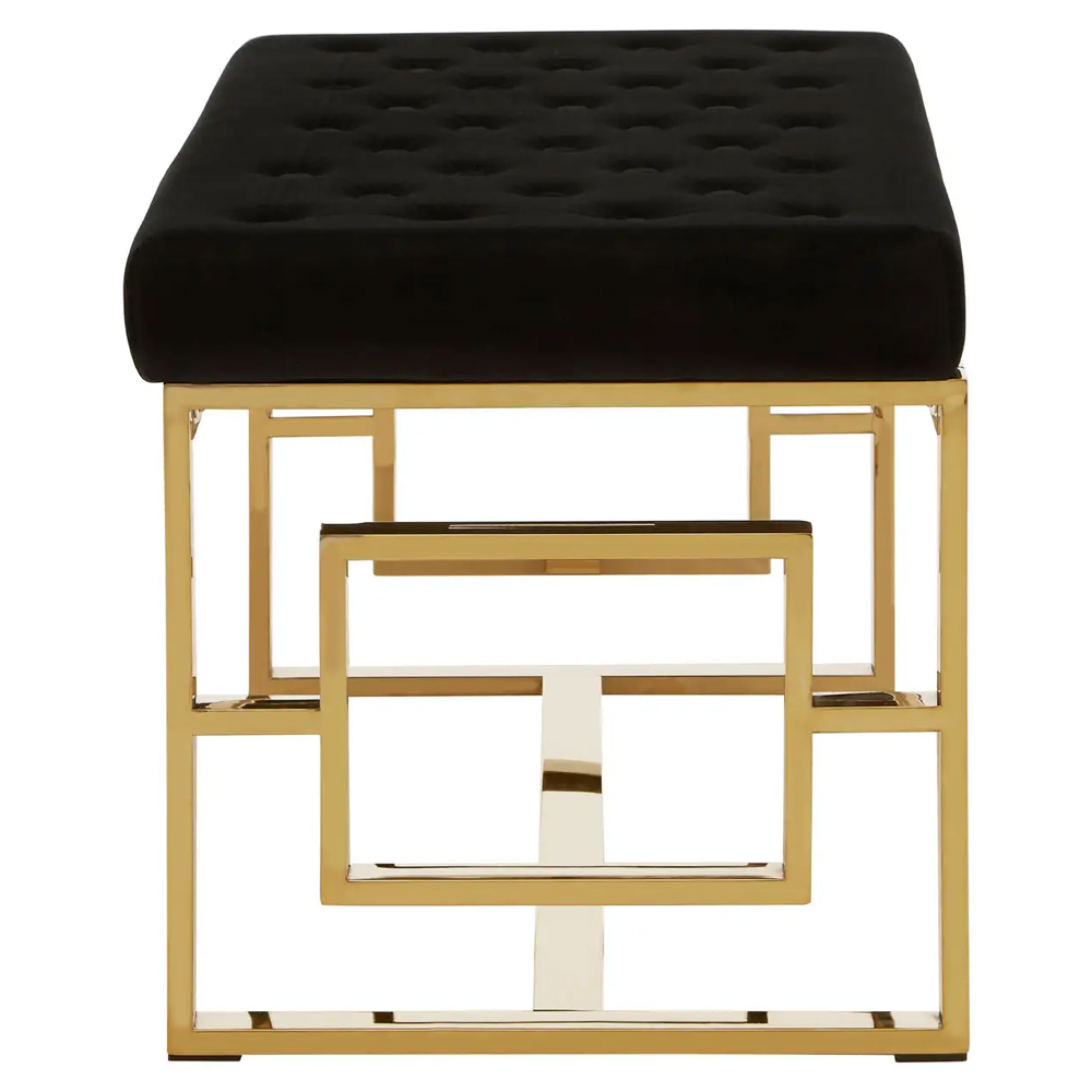 Allston Black Velvet Seating Bench With Gold Square Frame