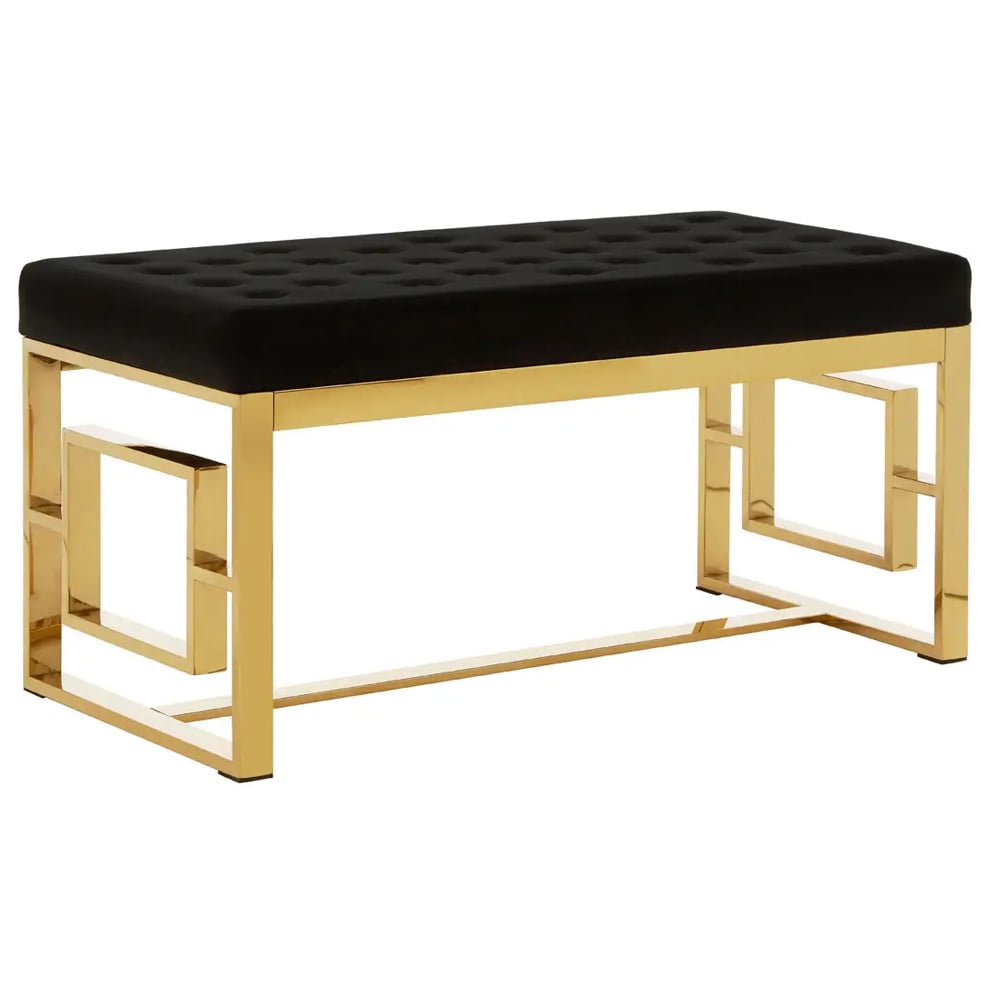 Allston Black Velvet Seating Bench With Gold Square Frame