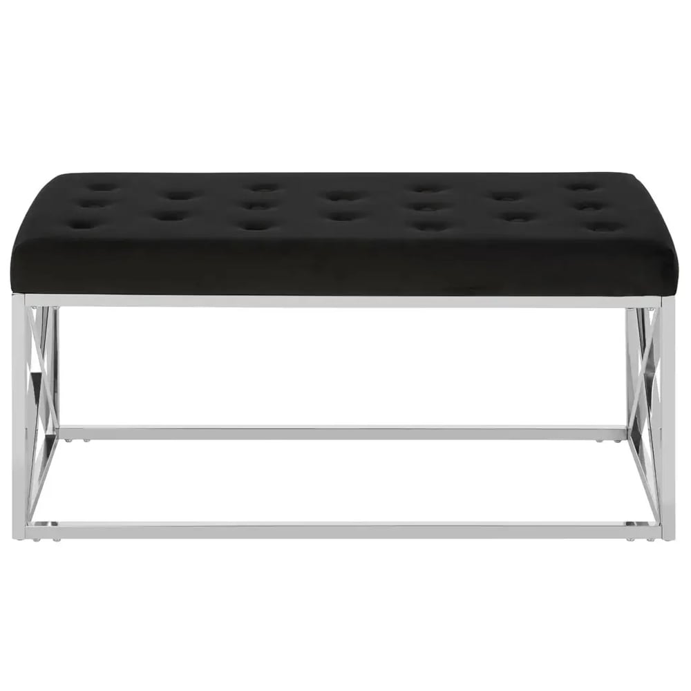 Allston Black Velvet Seating Bench With Silver Cross Frame