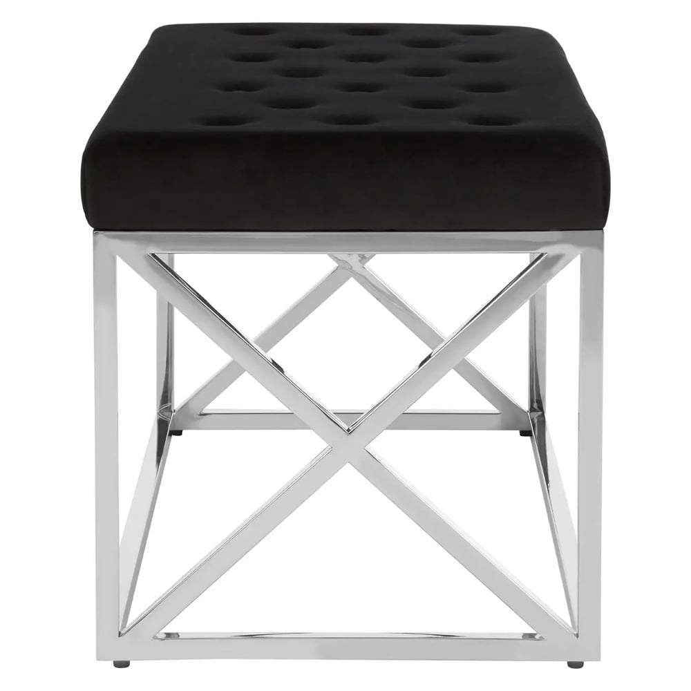 Allston Black Velvet Seating Bench With Silver Cross Frame