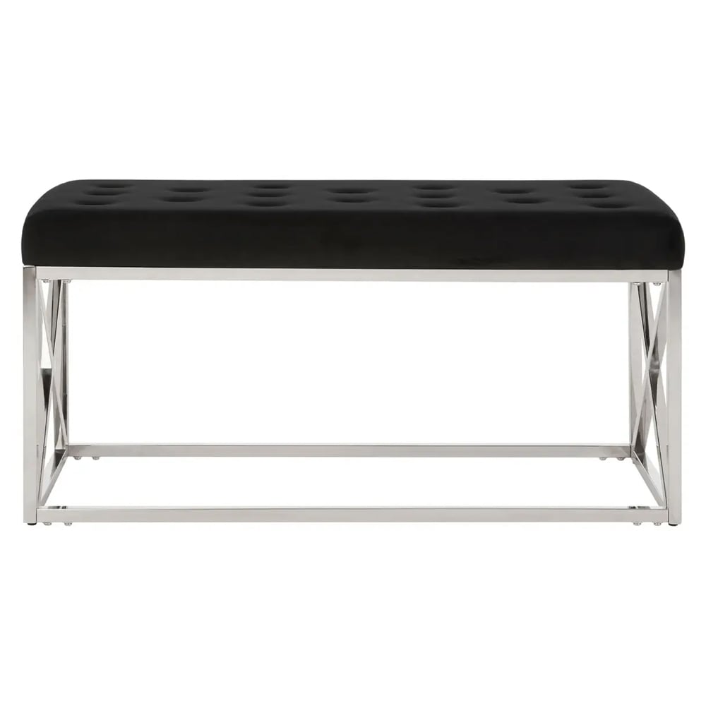Allston Black Velvet Seating Bench With Silver Cross Frame