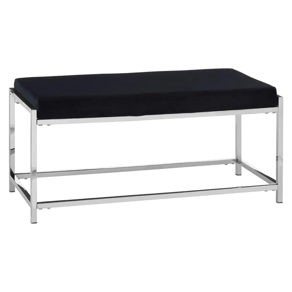 Allston Black Velvet Seating Bench With Silver Straight Frame