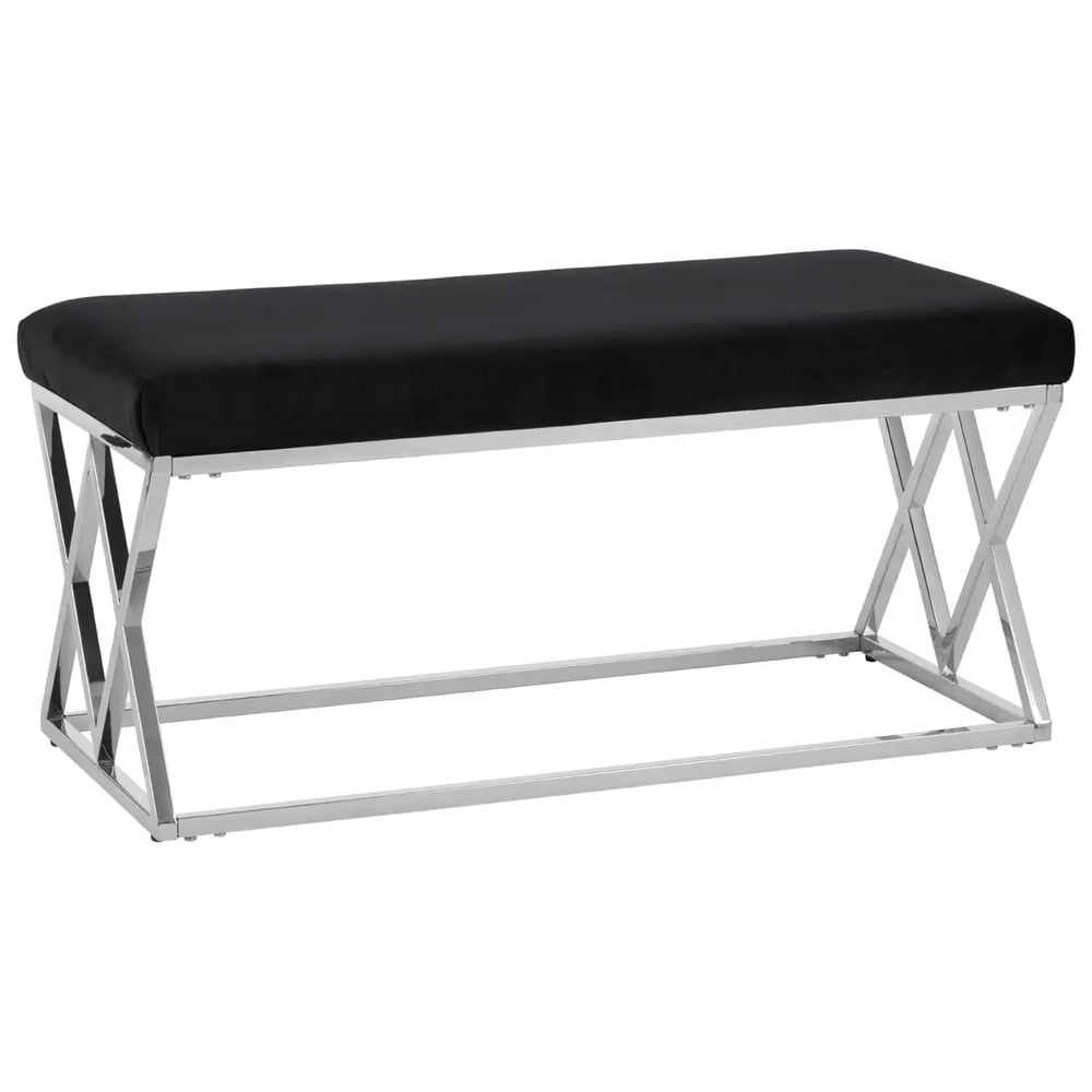 Allston Black Velvet Seating Bench With Wireframe Silver Frame