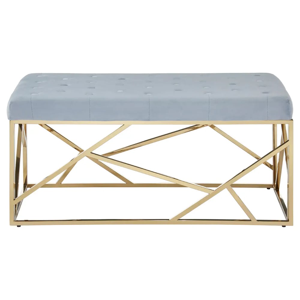 Allston Blue Velvet Seating Bench With Gold Angled Frame