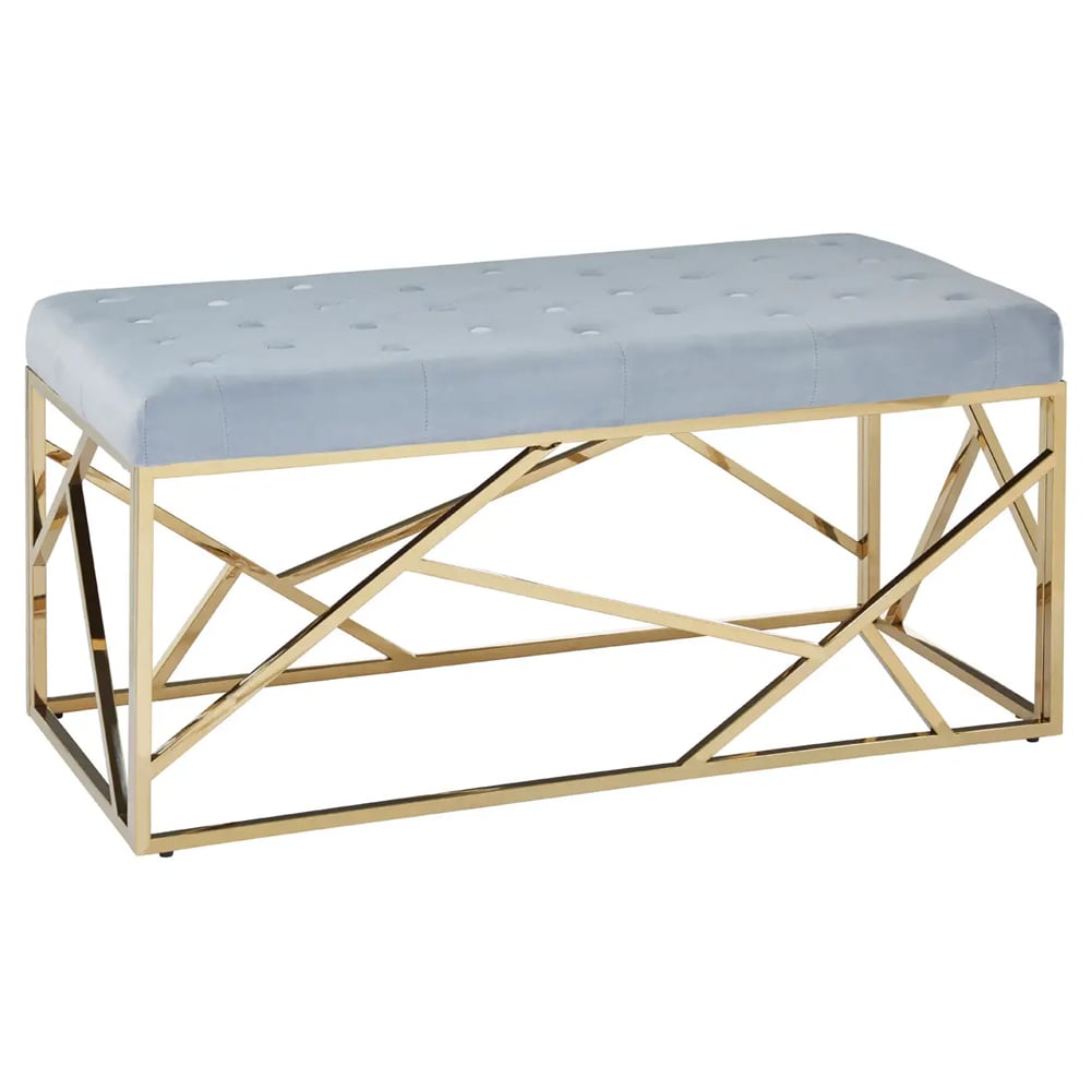 Allston Blue Velvet Seating Bench With Gold Angled Frame