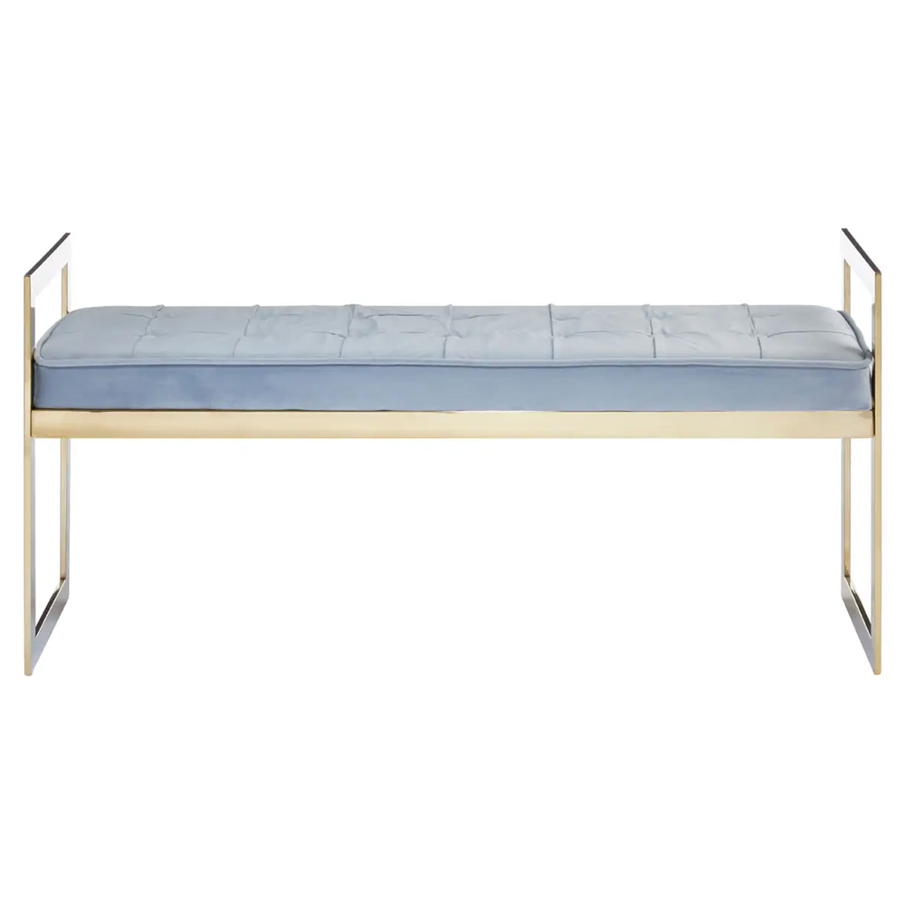 Allston Blue Velvet Seating Bench With Gold Steel Frame