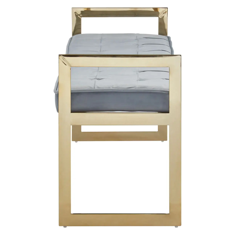 Allston Blue Velvet Seating Bench With Gold Steel Frame
