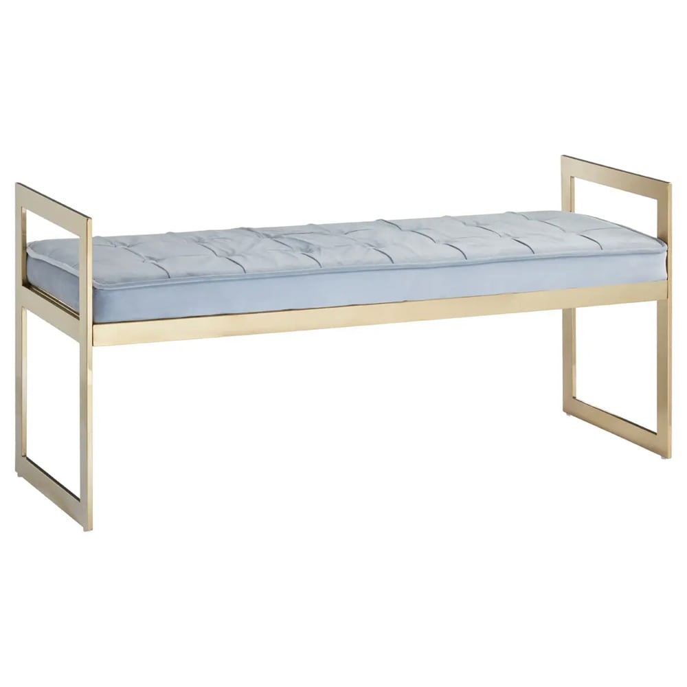 Allston Blue Velvet Seating Bench With Gold Steel Frame