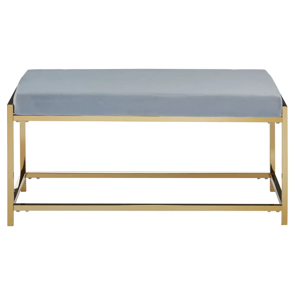 Allston Blue Velvet Seating Bench With Gold Straight Frame