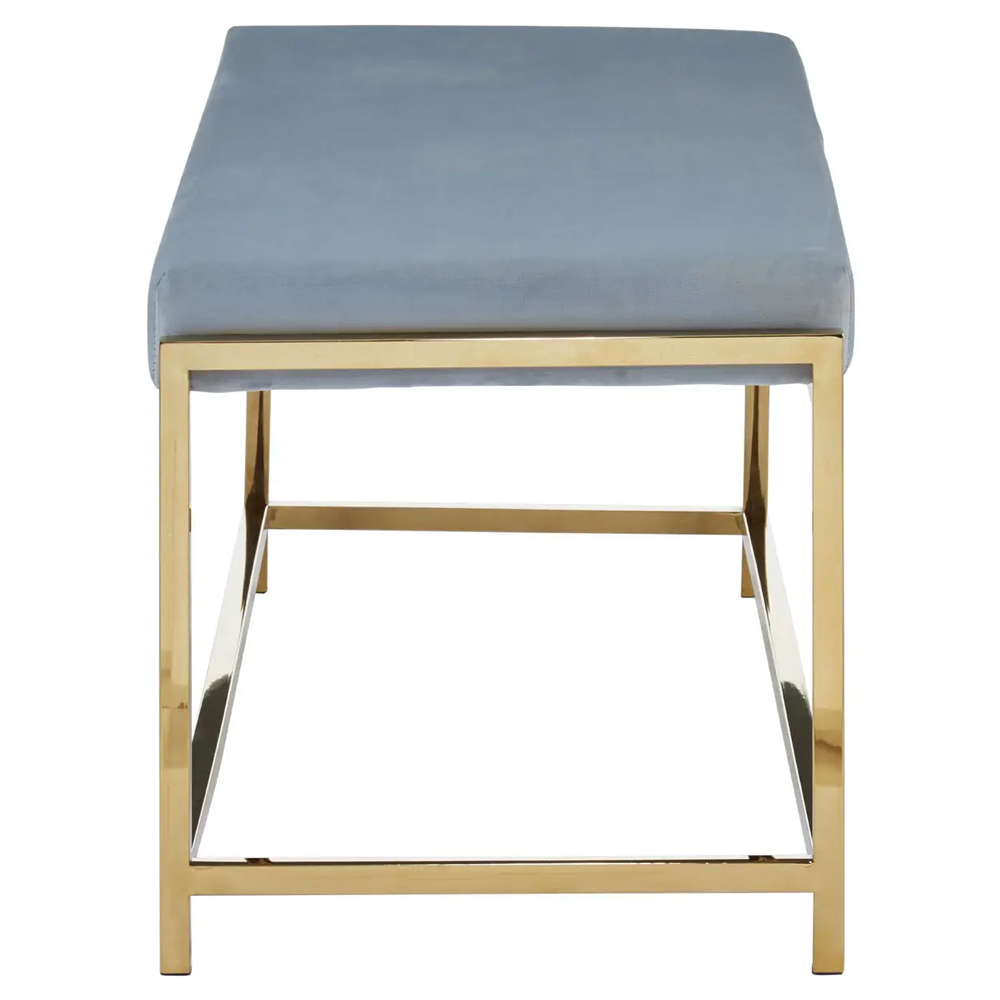 Allston Blue Velvet Seating Bench With Gold Straight Frame