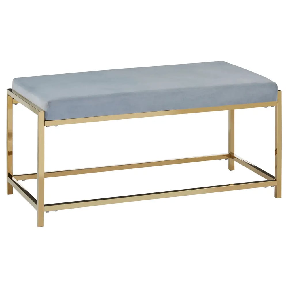 Allston Blue Velvet Seating Bench With Gold Straight Frame