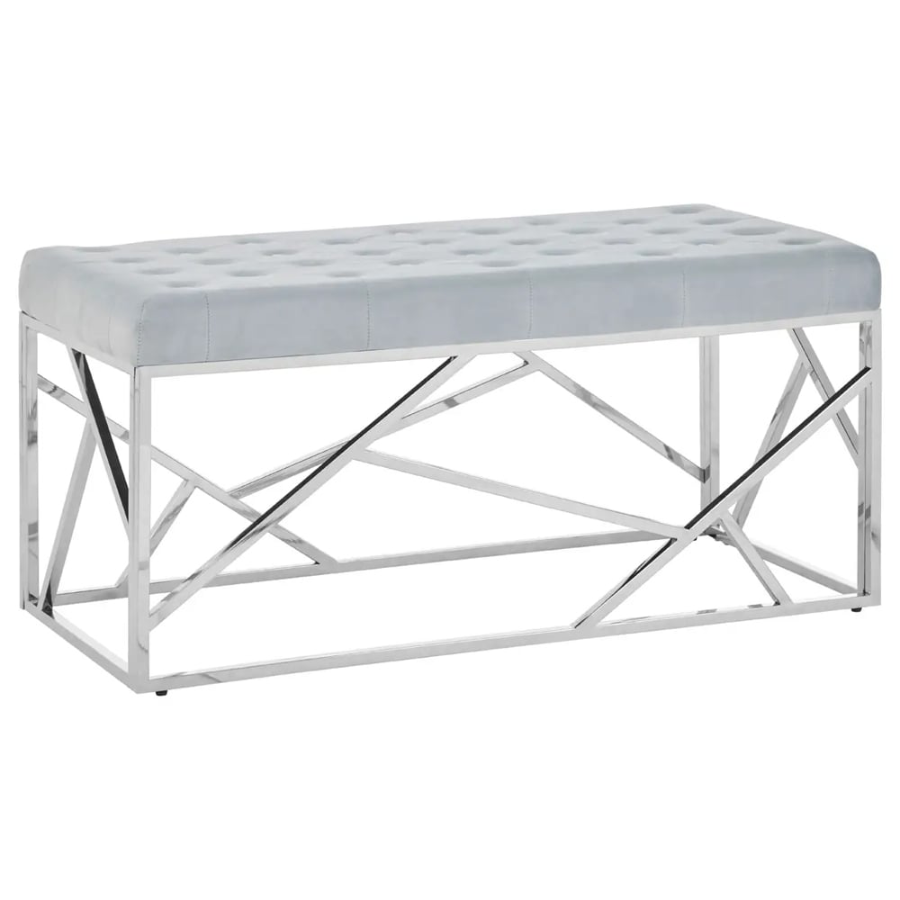 Allston Blue Velvet Seating Bench With Silver Angled Frame