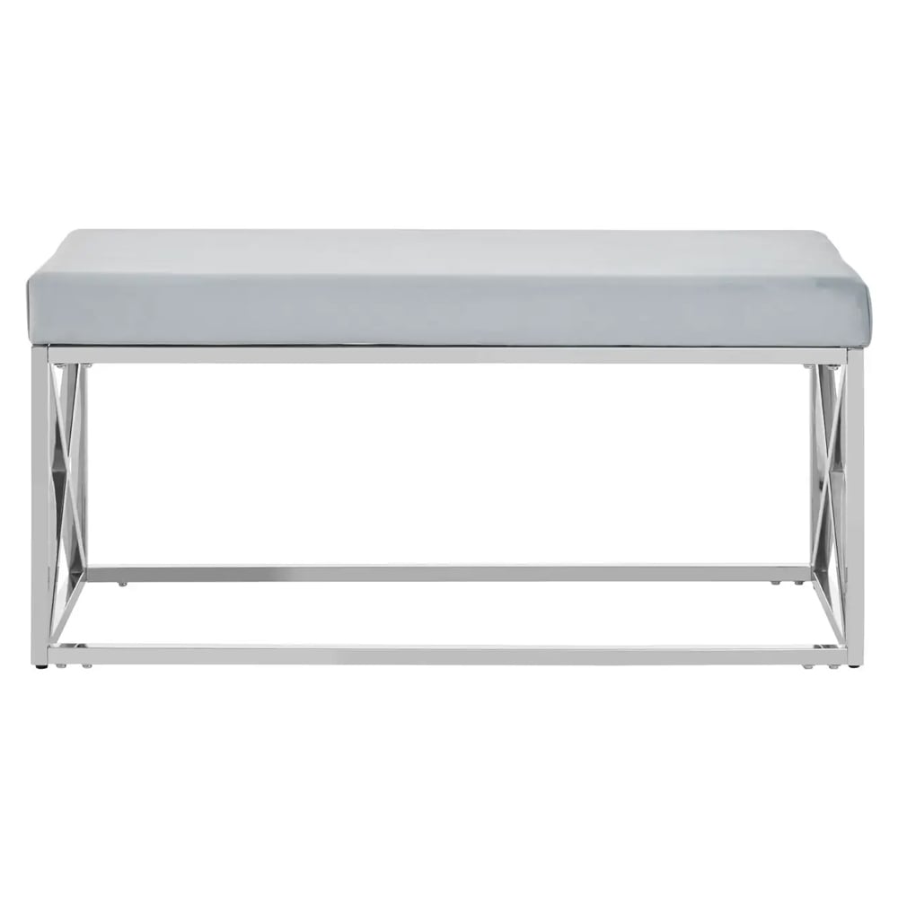 Allston Blue Velvet Seating Bench With Silver Cross Frame