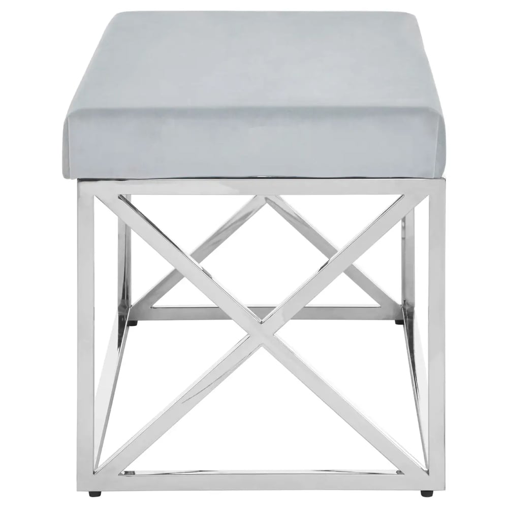 Allston Blue Velvet Seating Bench With Silver Cross Frame