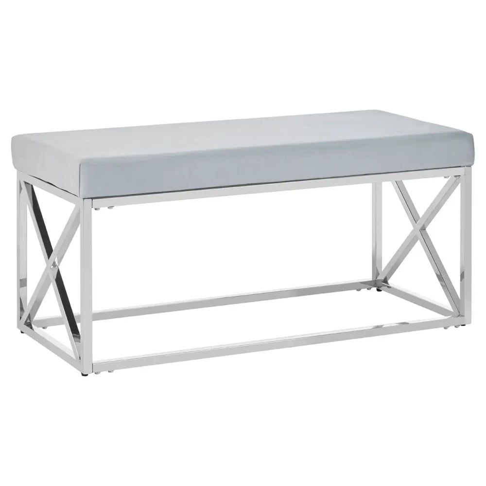 Allston Blue Velvet Seating Bench With Silver Cross Frame