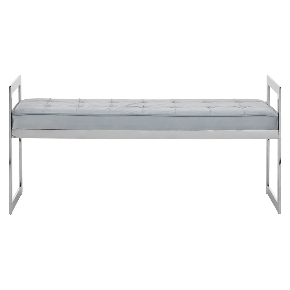 Allston Blue Velvet Seating Bench With Silver Steel Frame