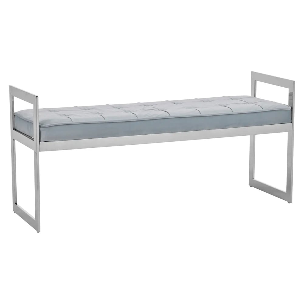 Allston Blue Velvet Seating Bench With Silver Steel Frame