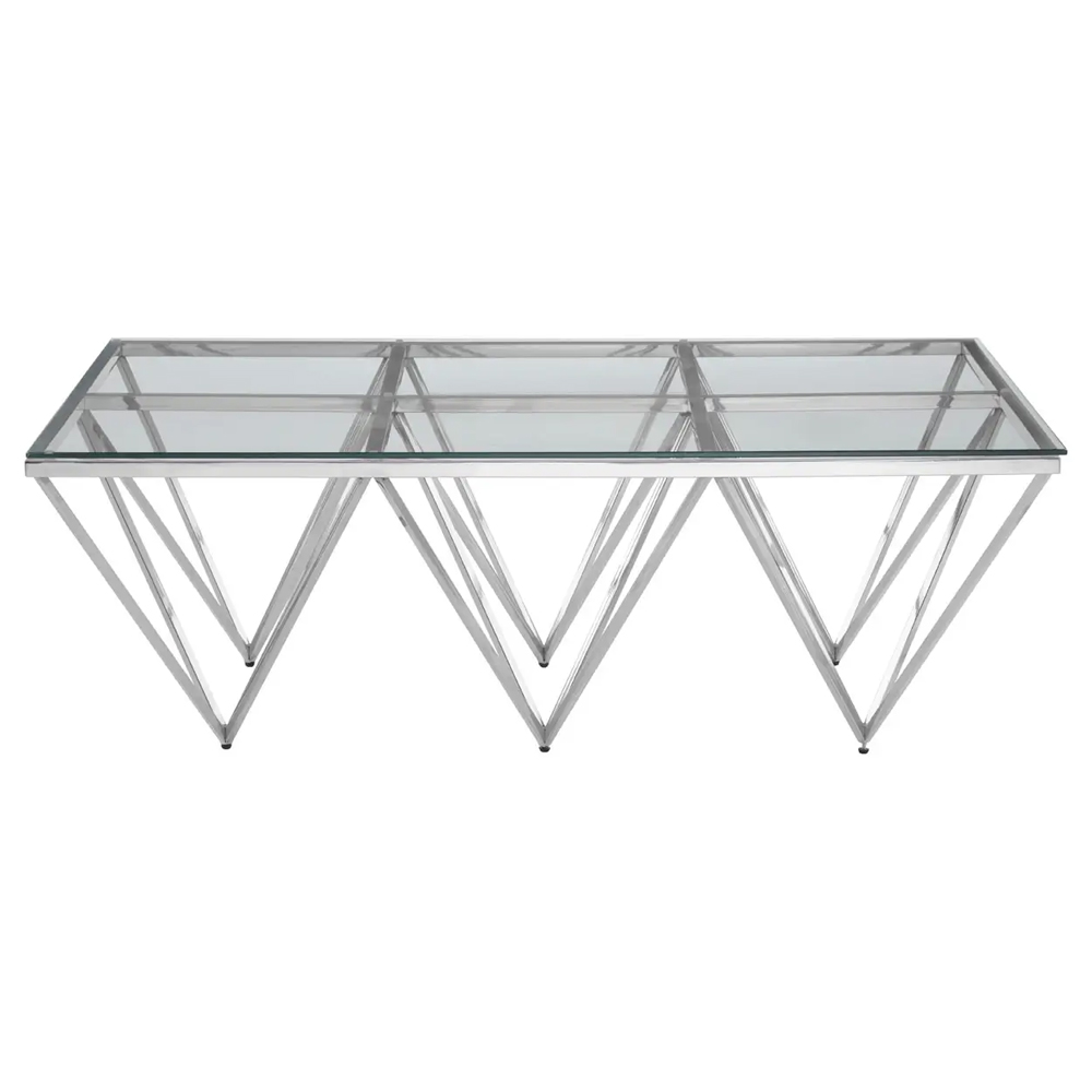 Allston Clear Glass Coffee Table With Prismatic Silver Frame
