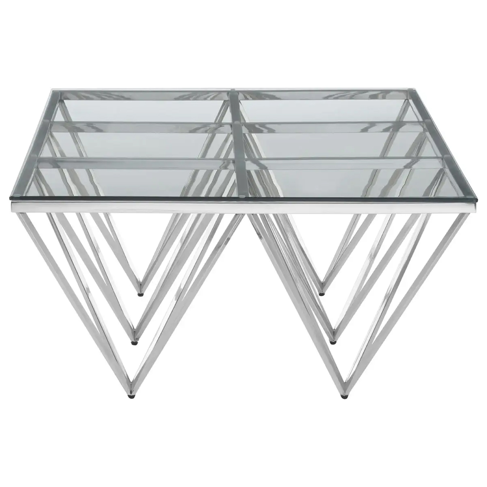 Allston Clear Glass Coffee Table With Prismatic Silver Frame