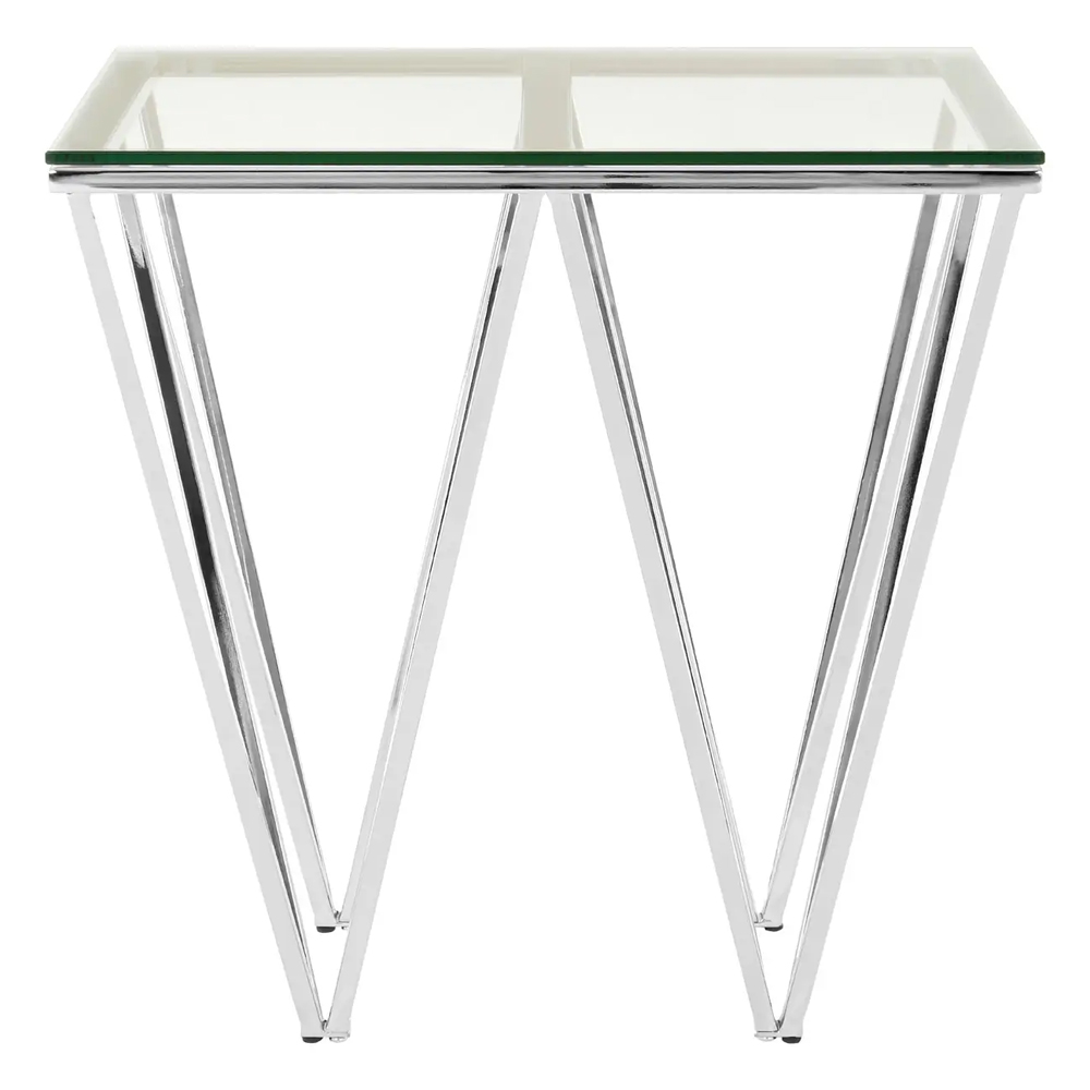 Allston Clear Glass End Table With Prismatic Chrome Frame