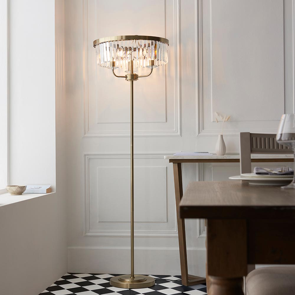 Read more about Allston clear glass floor lamp in antique brass