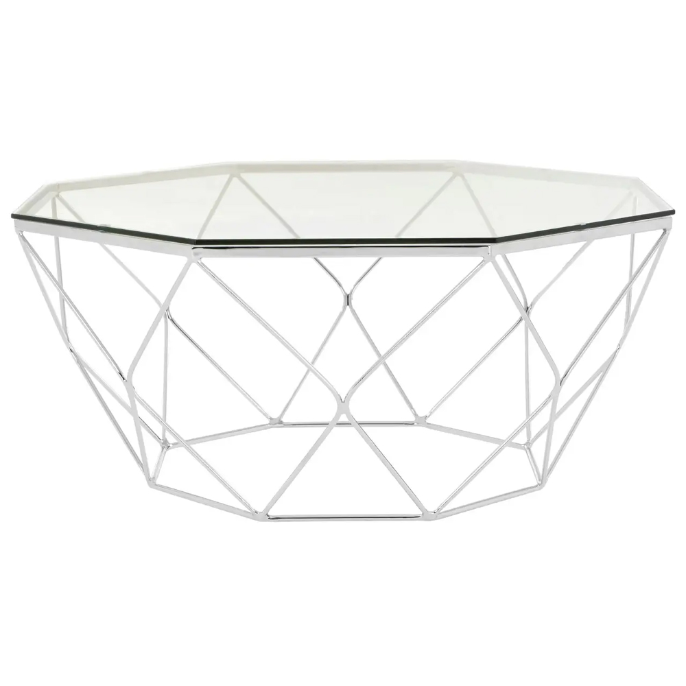 Allston Clear Glass Polygonal Coffee Table With Chrome Frame